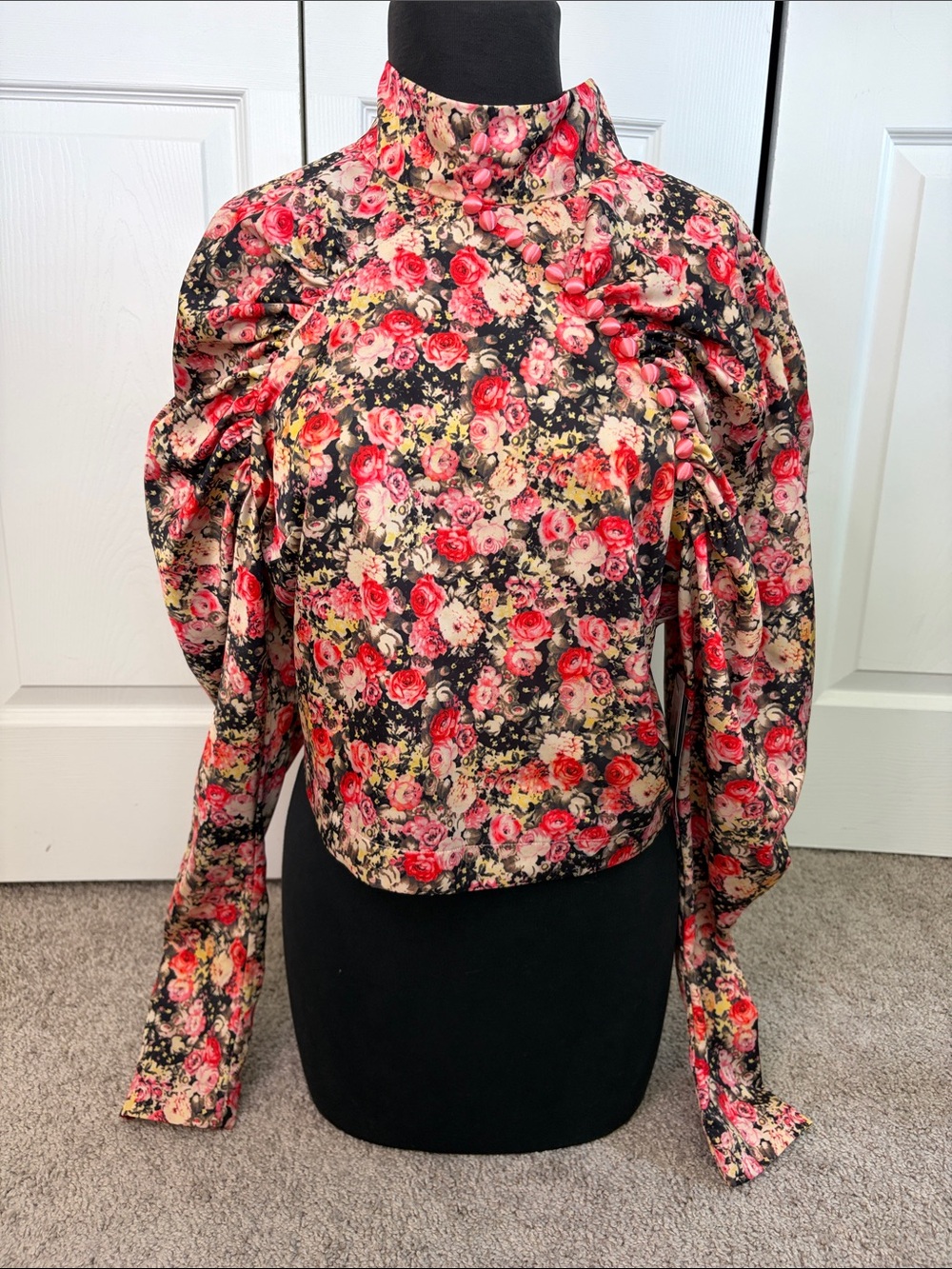 Rotate Birger Christensen High-Neck Puff Sleeve Floral Top 12 NWT Cottagecore
